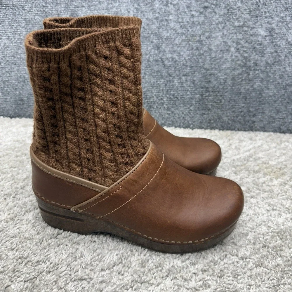 Dansko Chloe leather knit boots brown women's size EU 37 / US‎ 6.5-7.0